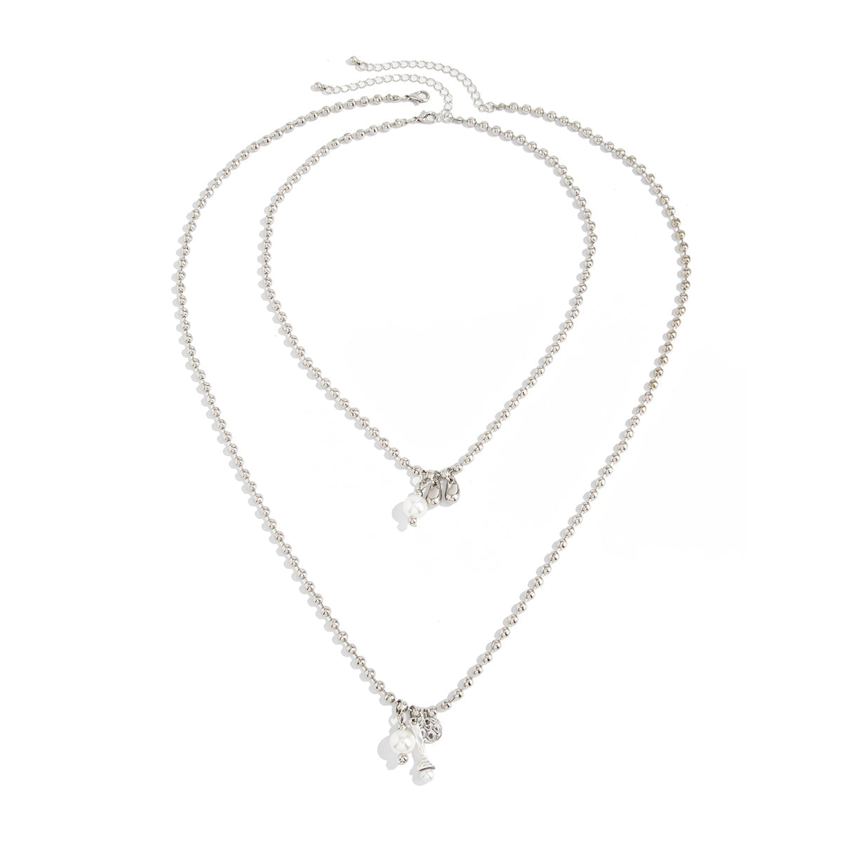 Pearl & Silvertone Drop Bar Pendant Necklace Set