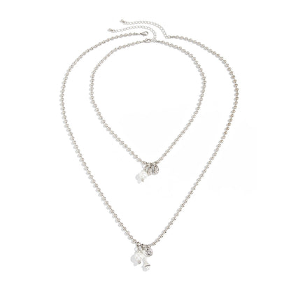 Pearl & Silvertone Drop Bar Pendant Necklace Set