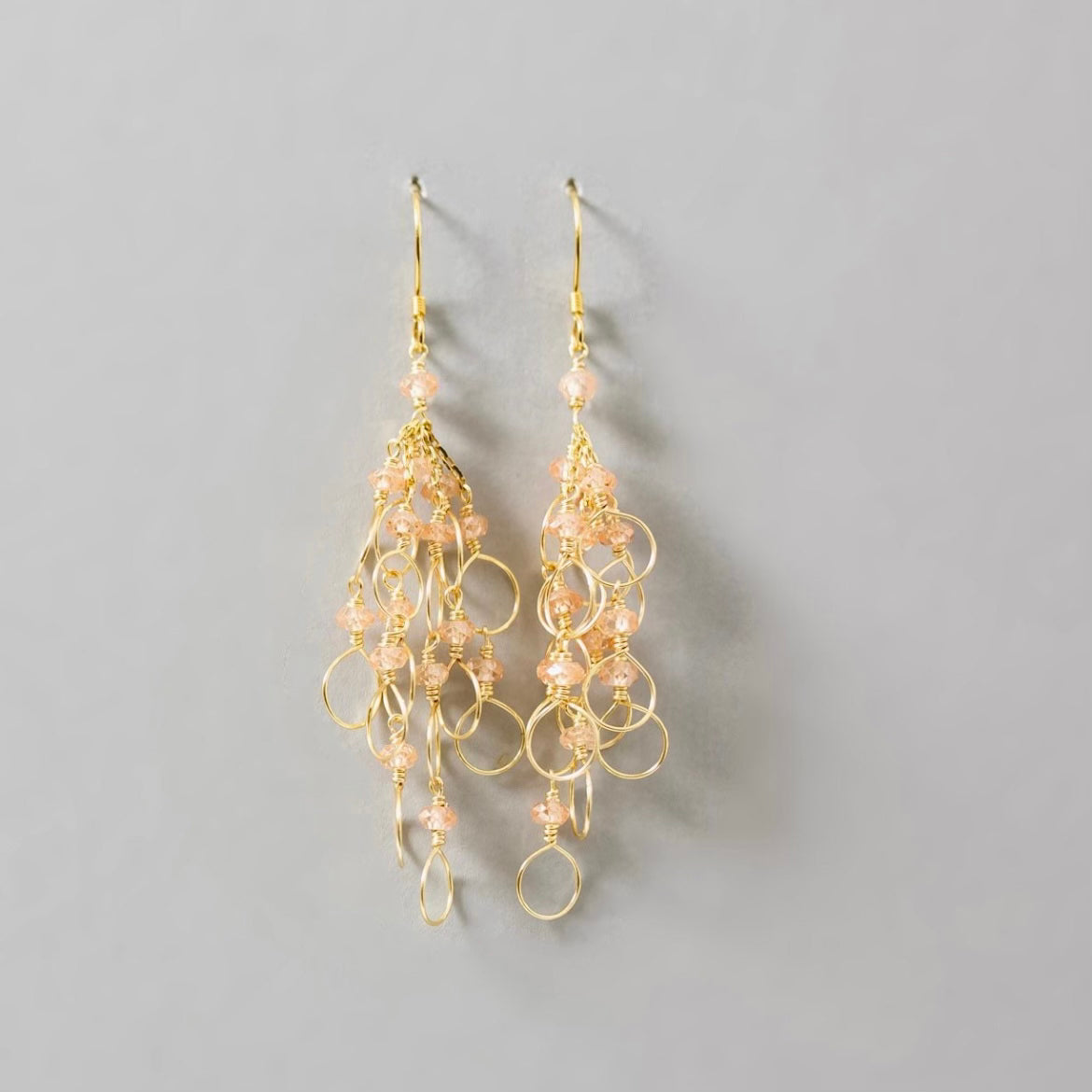 Clear Quartz Gold Chain Loop Earrings