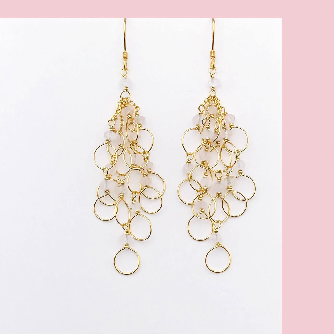 Champagne Quartz Gold Chain Loop Earrings