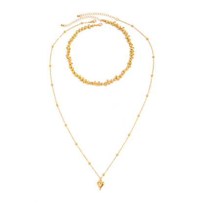 Goldtone Irregular Beads Chian Heart Pendant Necklace Set