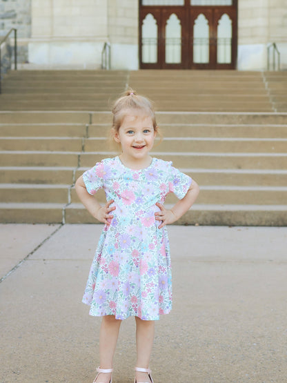 Spring Pastel Floral Girls Casual Dress