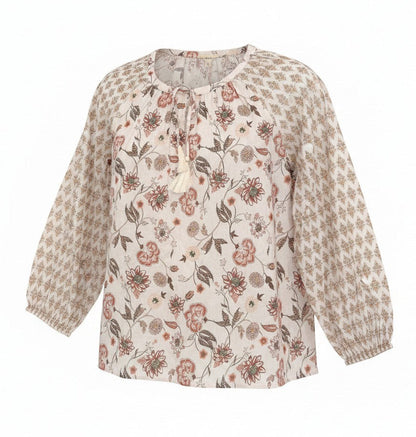 [161655-690] Womens Lucky Brand Notch Neck Blouse - Pink Multi