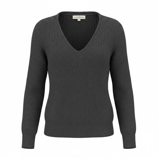 [7wp5056-001] Womens Lucky Brand Spring Weight V Neck Pullover - Black Combo