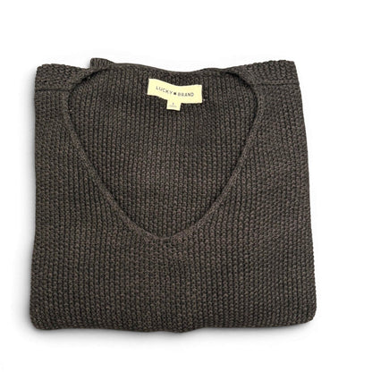 [7wp5056-001] Womens Lucky Brand Spring Weight V Neck Pullover - Black Combo