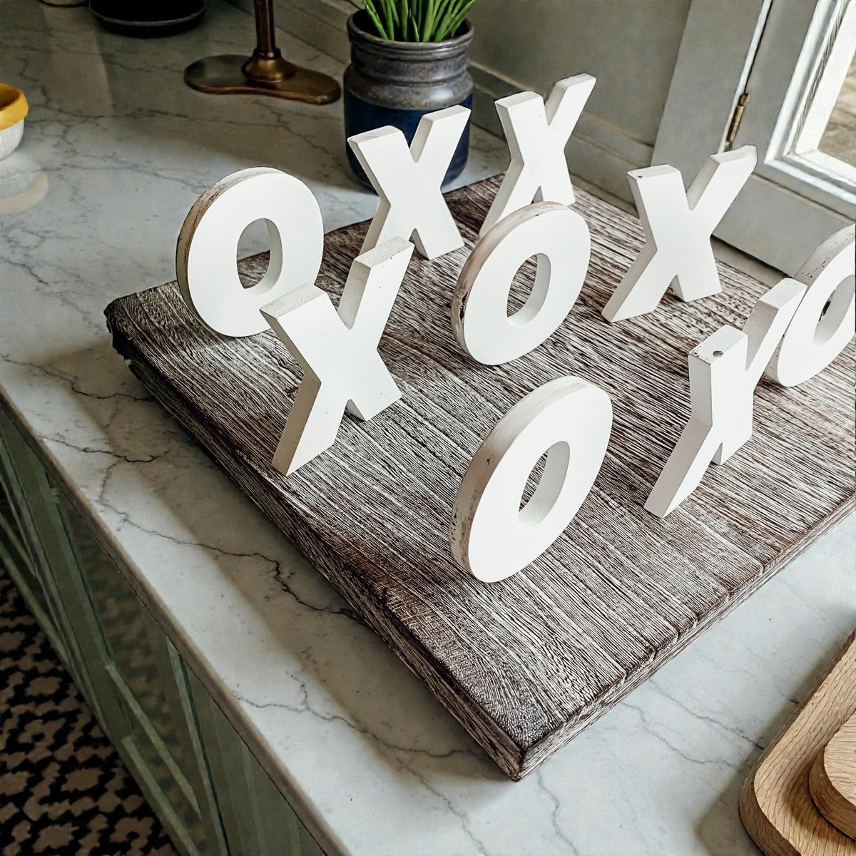 Natural wood tic tac toe board distressed finish
Reclaimed wood style tic tac toe game board
Artisan wooden XO game board rustic decor
Hand painted wooden tic tac toe farmhouse game
Interactive wooden tic tac toe board game decor
Playable rustic tic tac toe game farmhouse style
Functional wooden game board home decoration