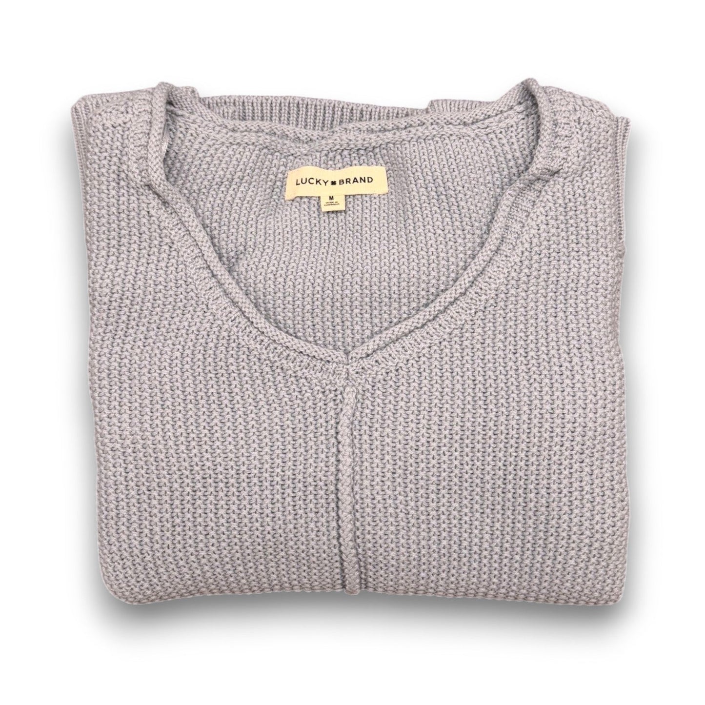 [163381-430] Womens Lucky Brand L/s Solid Textured V Nk (5gg) - Dusty Blue