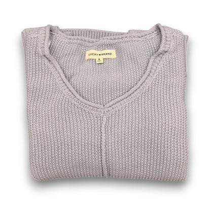 [163381-430] Womens Lucky Brand L/s Solid Textured V Nk (5gg) - Dusty Blue