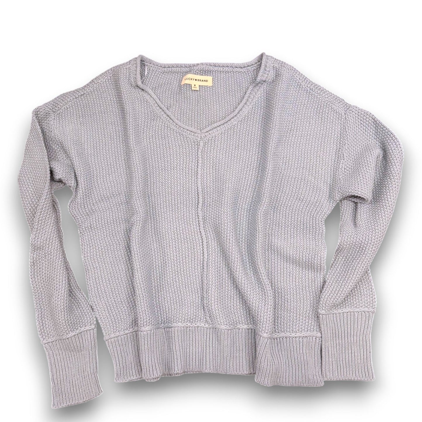 [163381-430] Womens Lucky Brand L/s Solid Textured V Nk (5gg) - Dusty Blue