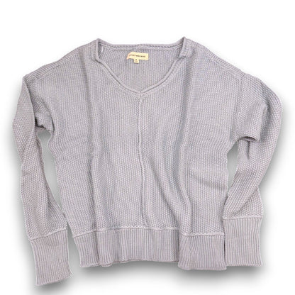 [163381-430] Womens Lucky Brand L/s Solid Textured V Nk (5gg) - Dusty Blue
