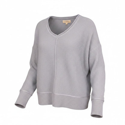 [163381-430] Womens Lucky Brand L/s Solid Textured V Nk (5gg) - Dusty Blue