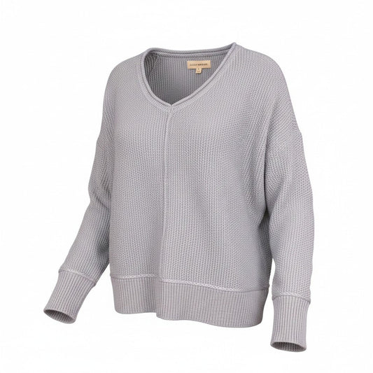 [163381-430] Womens Lucky Brand L/s Solid Textured V Nk (5gg) - Dusty Blue