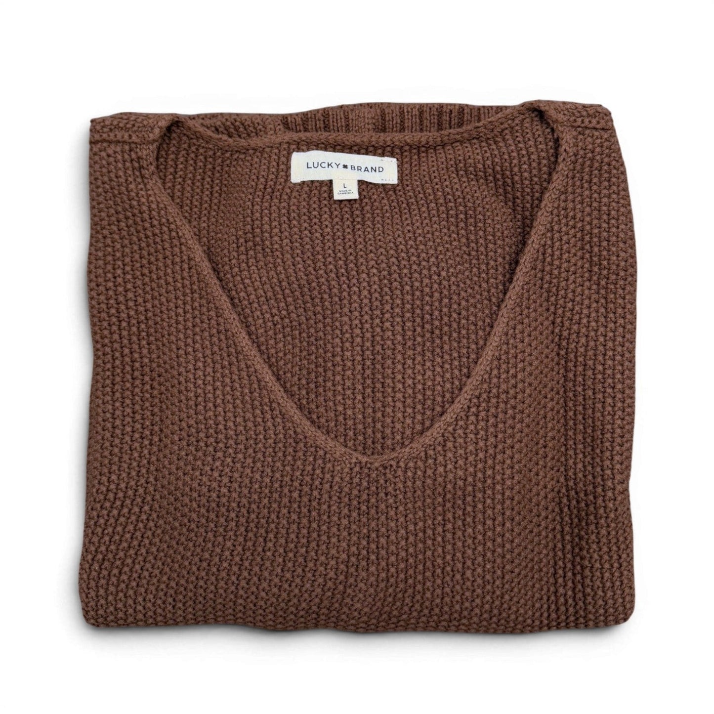 [7wp5056-249] Womens Lucky Brand Spring Weight V Neck Pullover - Chicory Coffee
