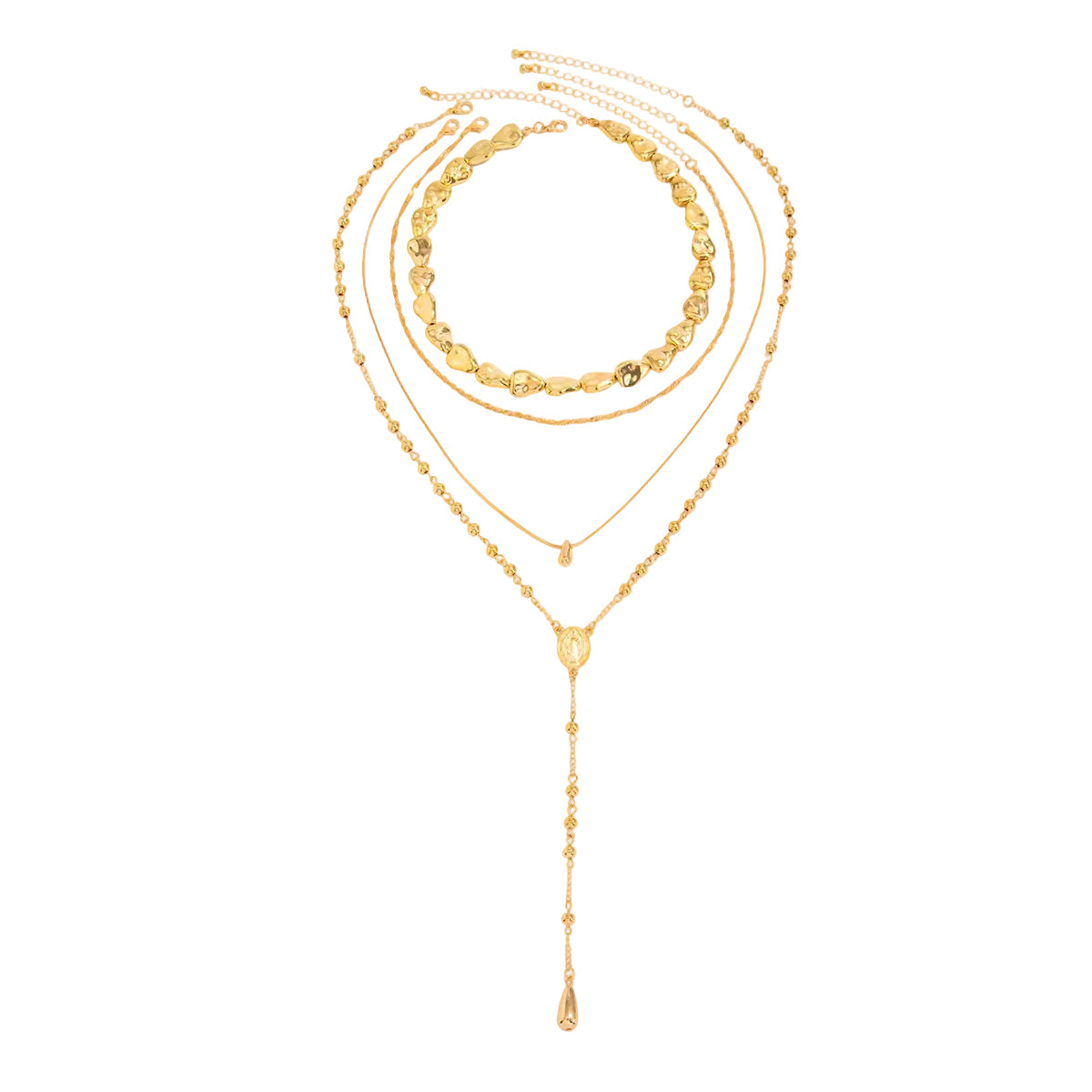 Goldtone Drop Beads Chain Y-Necklace Set