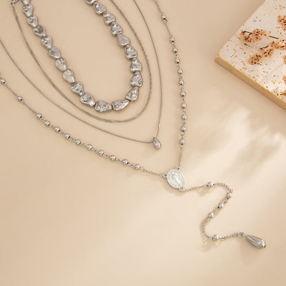 Silvertone Drop Beads Chain Y-Necklace Set