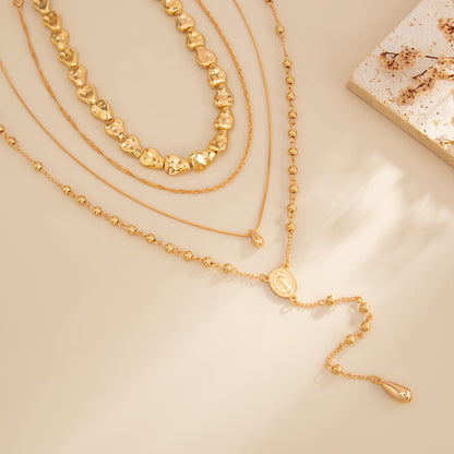 Goldtone Drop Beads Chain Y-Necklace Set