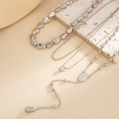 Silvertone Drop Beads Chain Y-Necklace Set