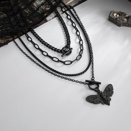 Blacktone Moth Pendant Toggle Necklace Set