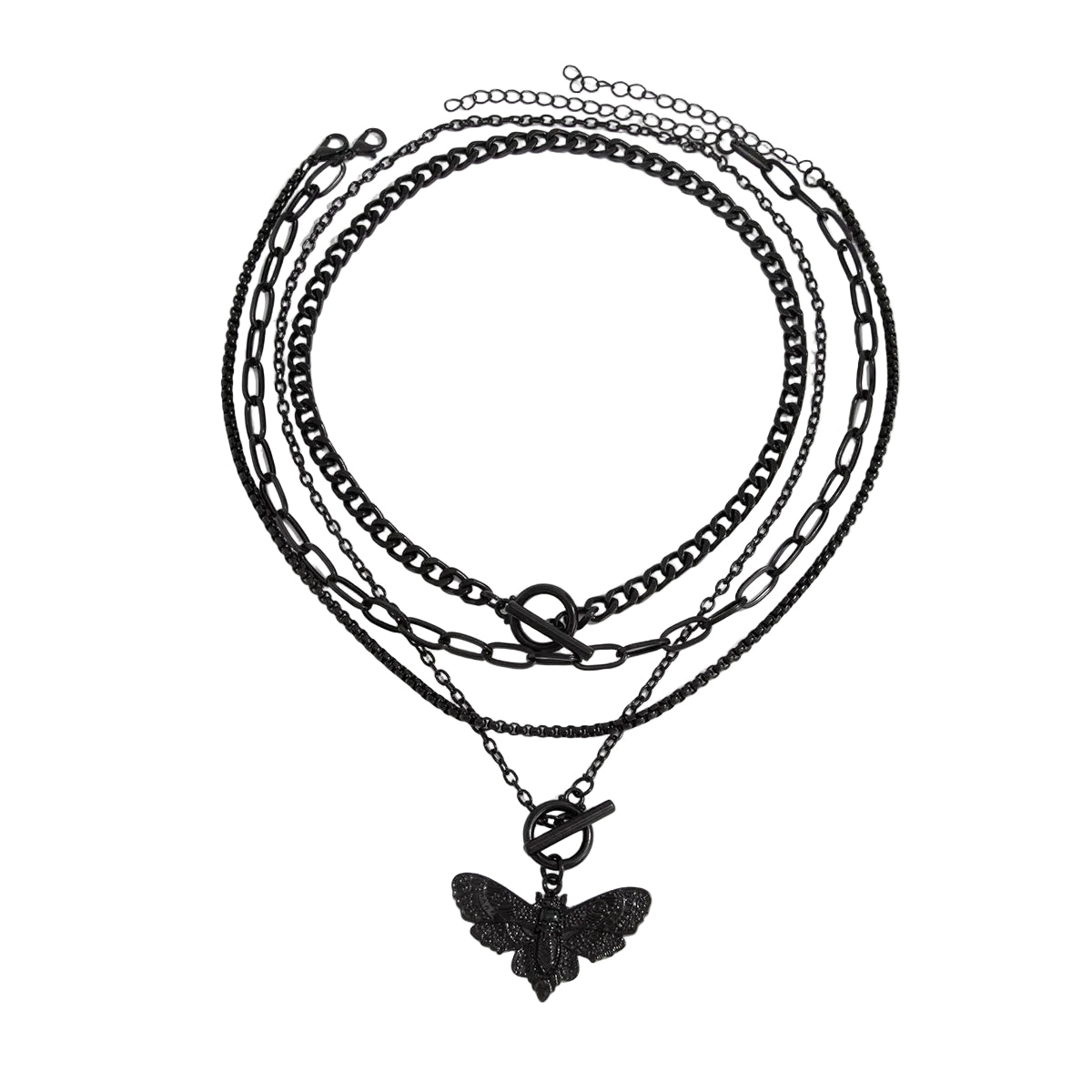 Blacktone Moth Pendant Toggle Necklace Set