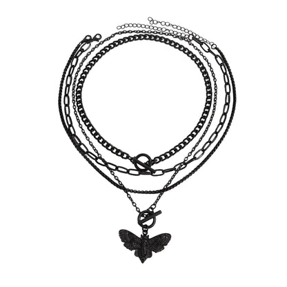 Blacktone Moth Pendant Toggle Necklace Set