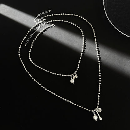 Pearl & Silvertone Drop Bar Pendant Necklace Set