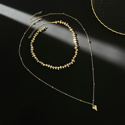 Goldtone Irregular Beads Chian Heart Pendant Necklace Set