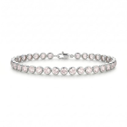 8.12 Ct Round Pink Rose Quartz Bezel Sterling Silver Inline Lobster Clasp Tennis Bracelet