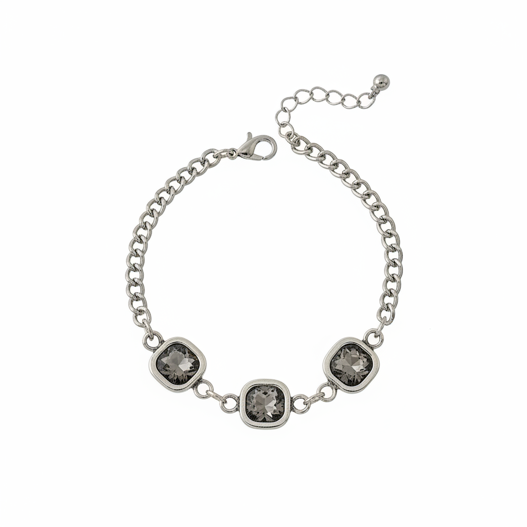 Crystal & Silvertone Square Station Chain Bracelet