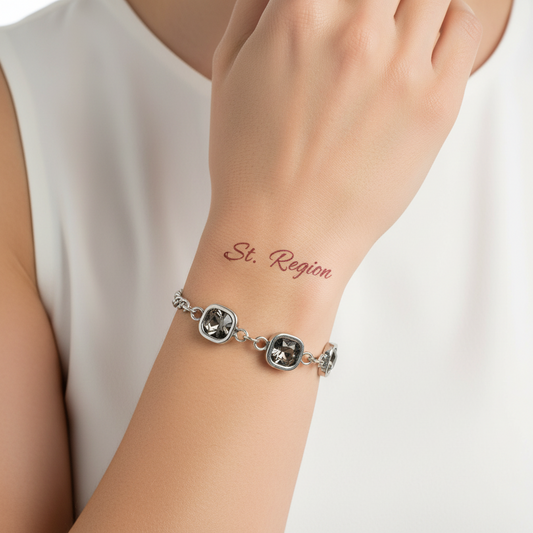 Crystal & Silvertone Square Station Chain Bracelet