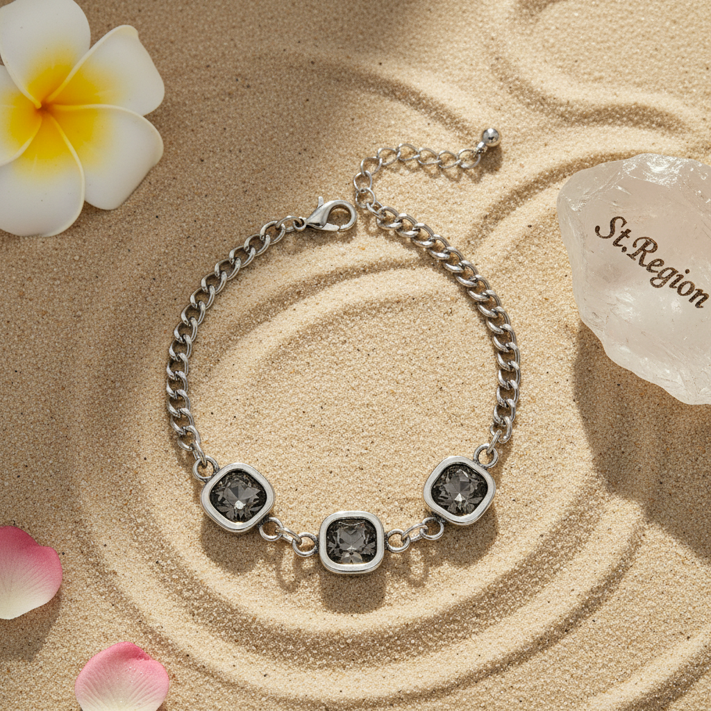 Crystal & Silvertone Square Station Chain Bracelet