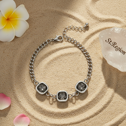 Crystal & Silvertone Square Station Chain Bracelet