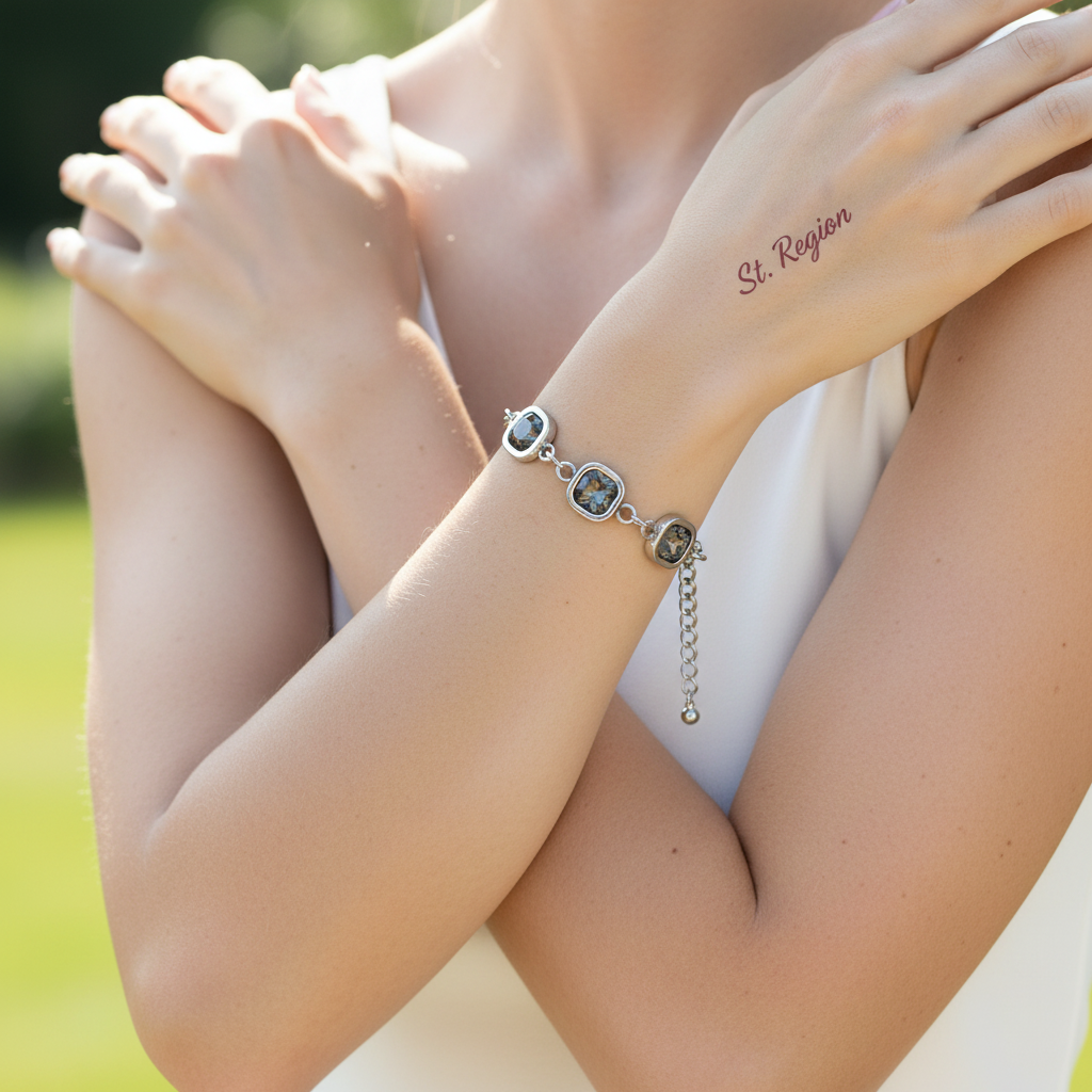 Crystal & Silvertone Square Station Chain Bracelet