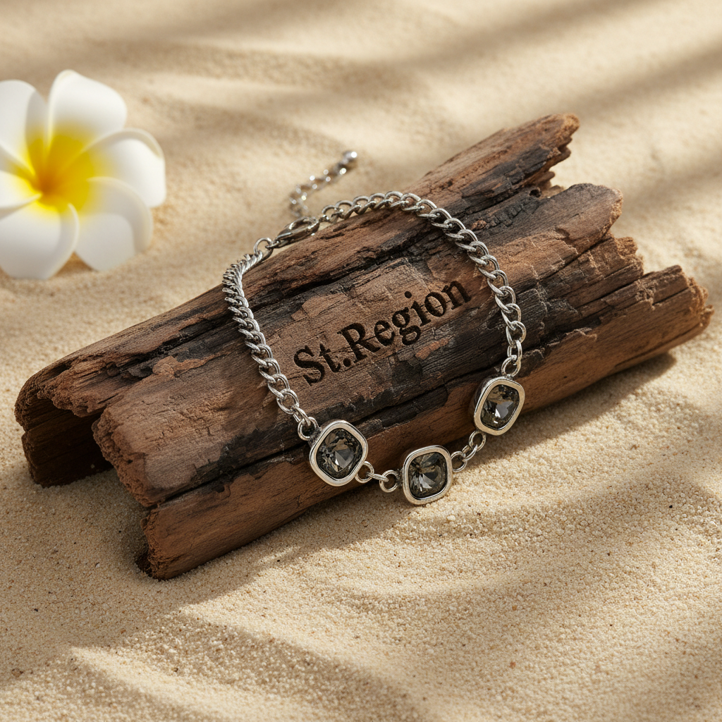 Crystal & Silvertone Square Station Chain Bracelet