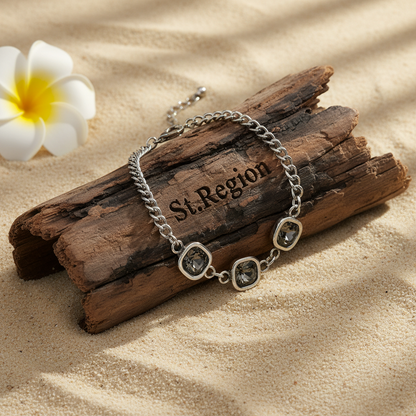 Crystal & Silvertone Square Station Chain Bracelet