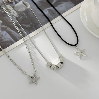Black Polyster & Silvertone Star Dice Pendant Necklace Set