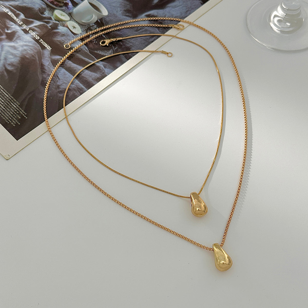 Goldtone Drop Pendant Necklace Set