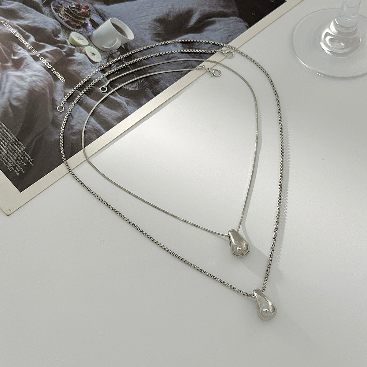 Silvertone Drop Pendant Necklace Set
