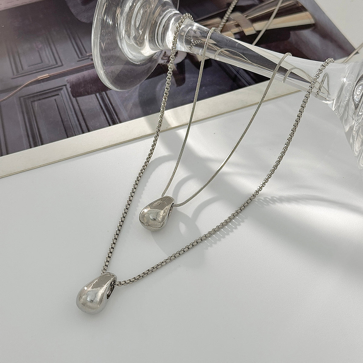 Silvertone Drop Pendant Necklace Set