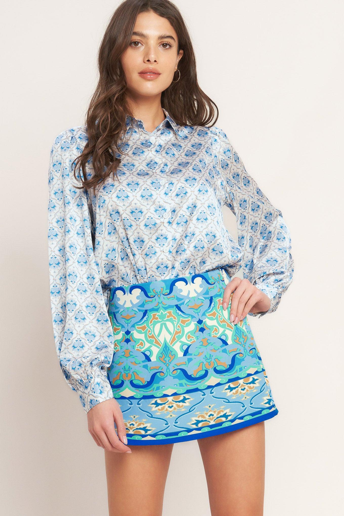 Moroccan Muse Blue Woven Skort