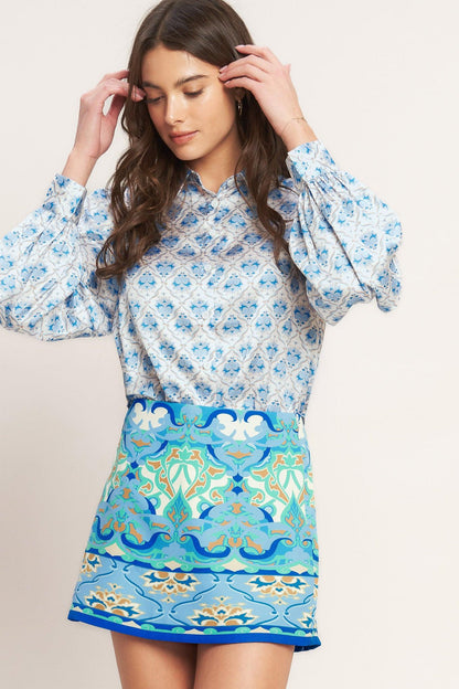 Moroccan Muse Blue Woven Skort
