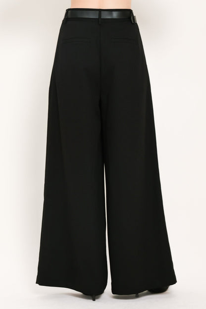 City Cinch Black/brown Belted Wide-leg Pants