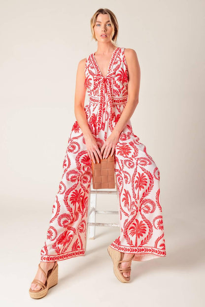 Colette Dream Red Woven Jumpsuit