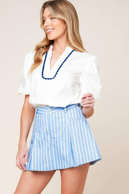 Valeria Powder Blue Woven Skort