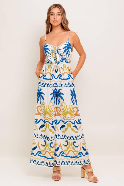 Vacay Glow Ivory Blue Woven Jumpsuit