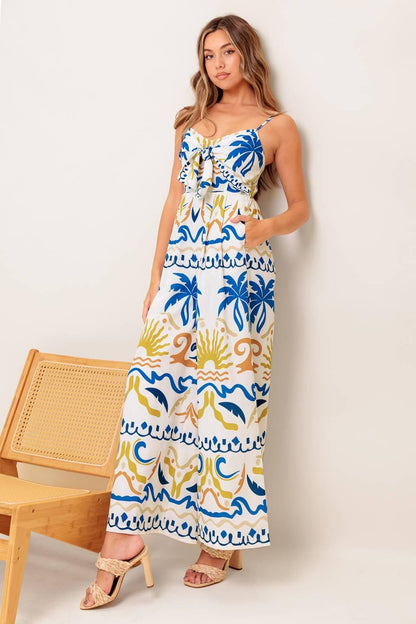 Vacay Glow Ivory Blue Woven Jumpsuit