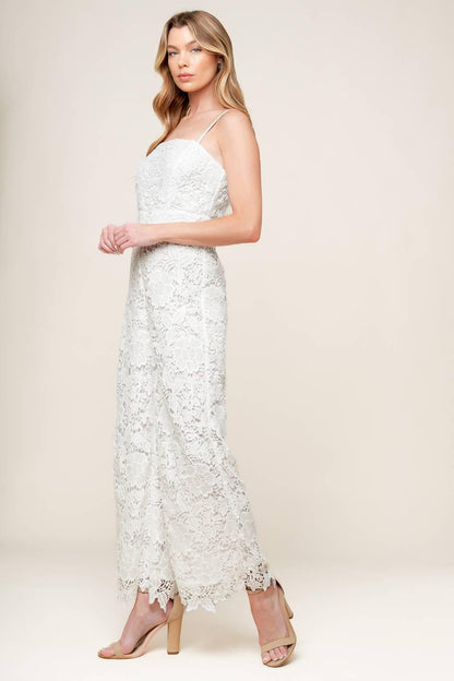 Just Enough Off White Woven Lace Jumpsuit