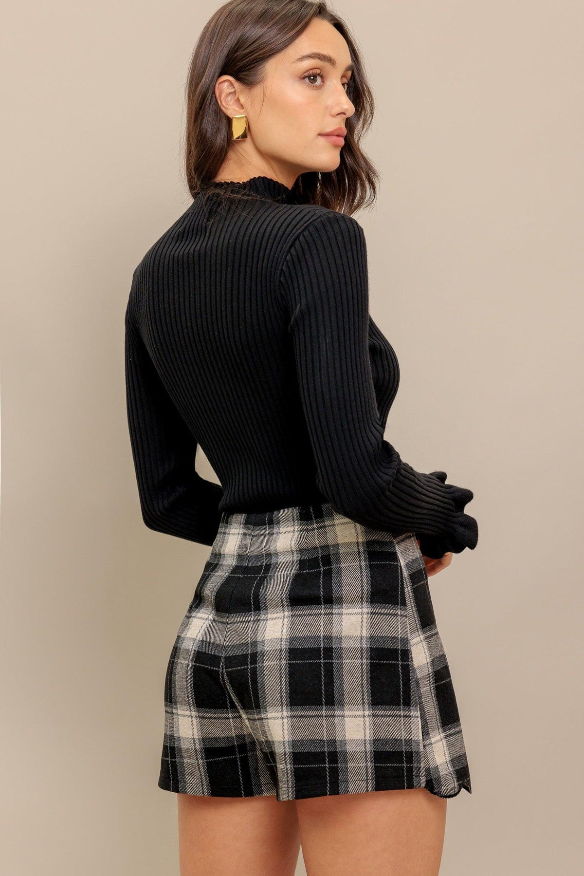 French Bell Woven Plaid Skort