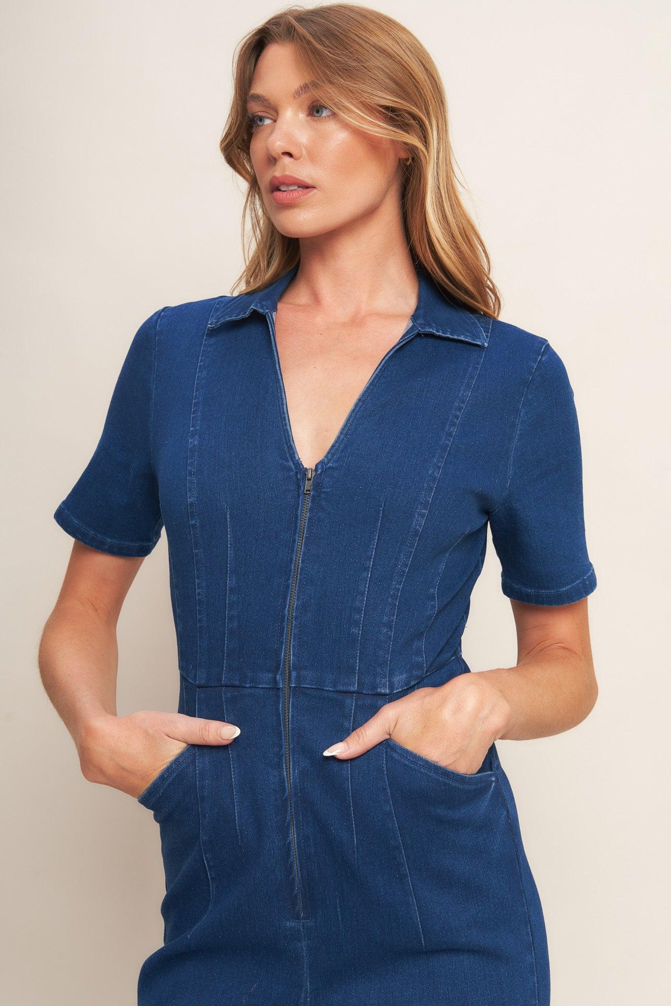 Shy Girl Medium Indigo Denim Jumpsuit
