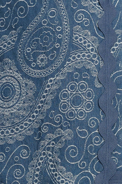 Boho Paisley Scallop Denim Skort