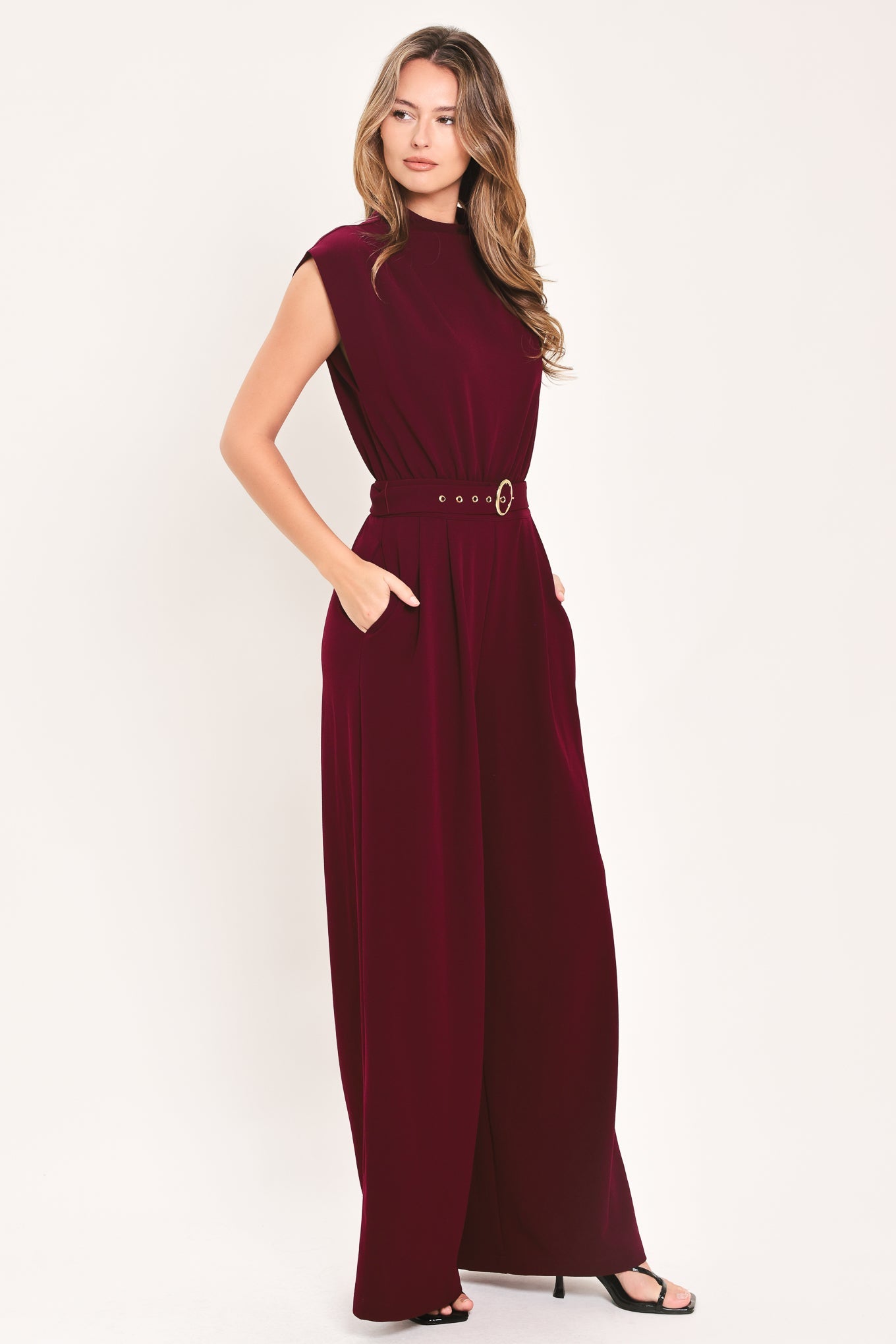 Dark Cherry Column Woven Jumpsuit